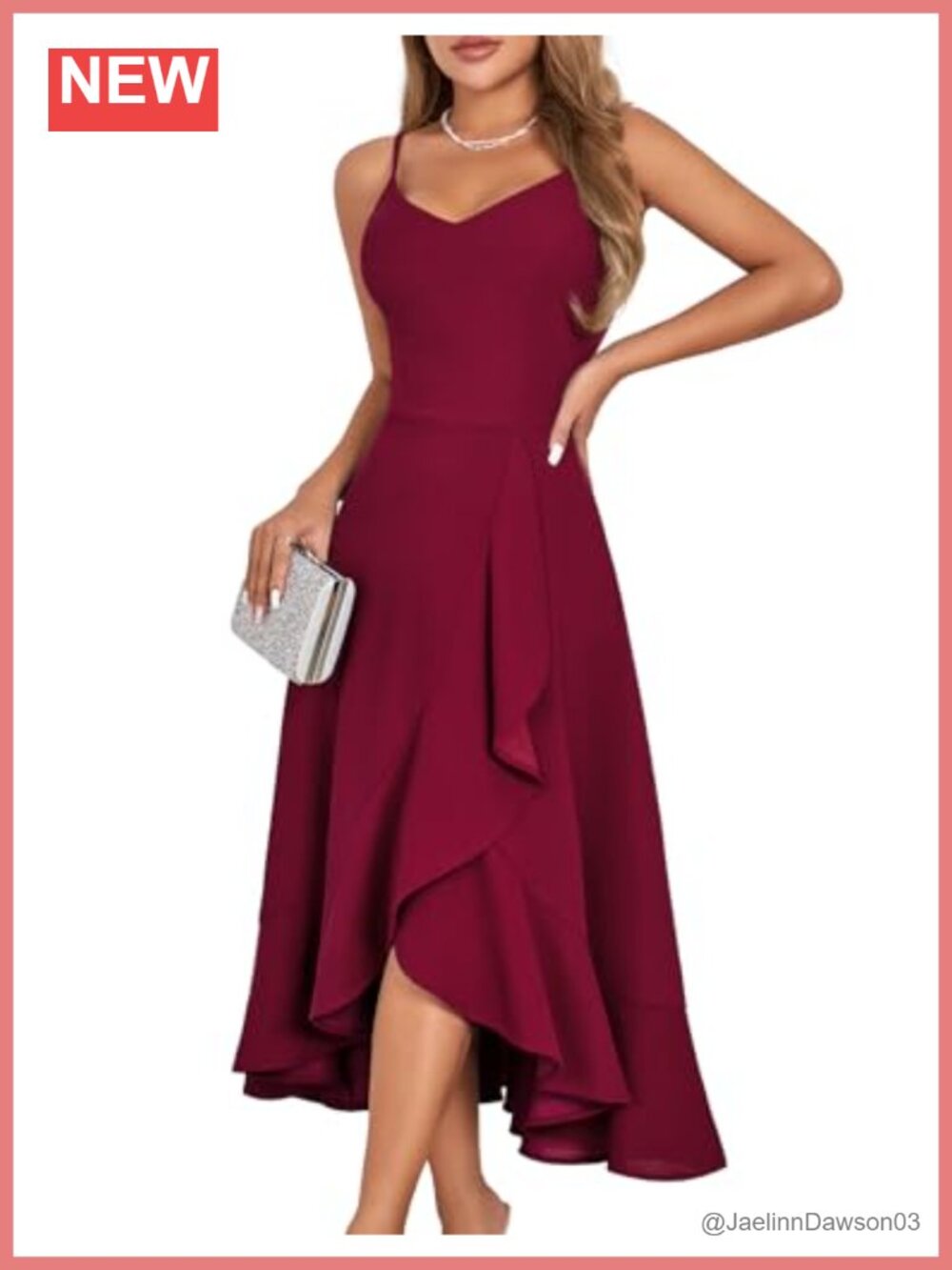 Women's Cocktail Dress V-Neck High-Low Ruffled Fit Flare Wedding Guest